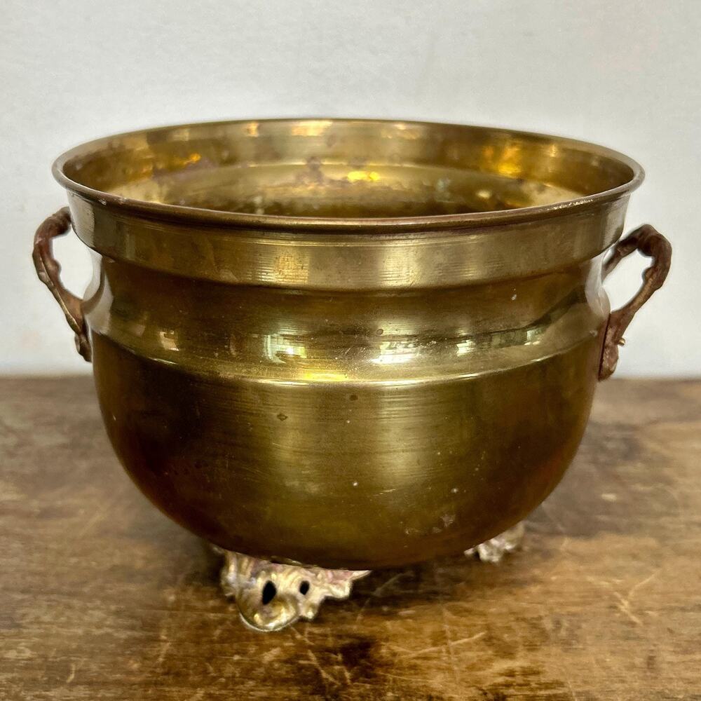 Vintage Small Footed Brass Planter | Jardinier Vase Boho Decor - Picture 4 of 8